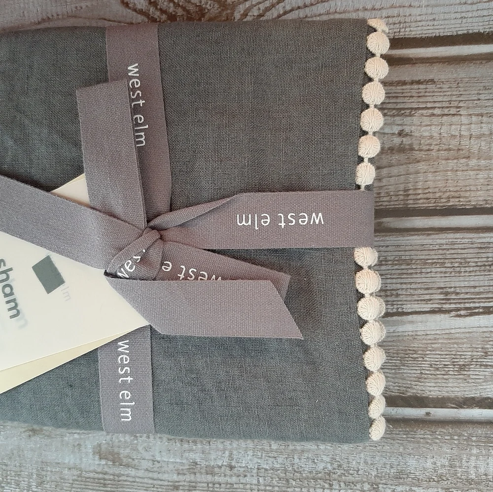 West Elm Belgian Flax Linen KING Pom Pom Sham